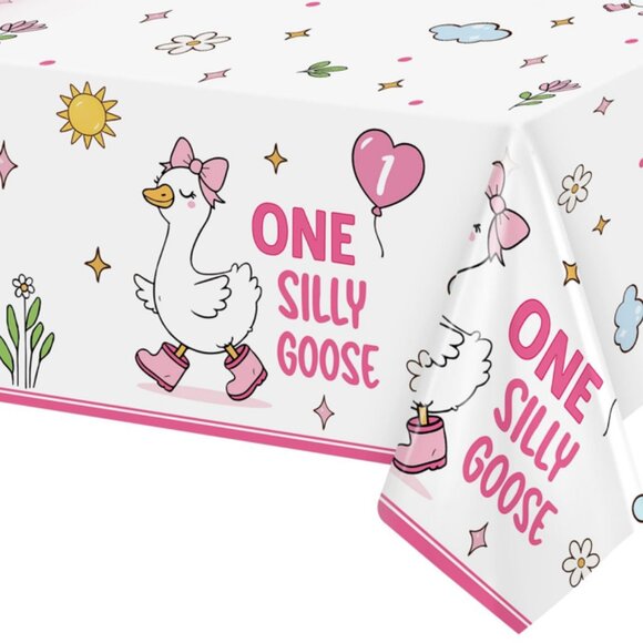 One Silly Goose Birthday Tablecloth & Plates - Picture 4 of 11